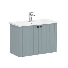 Vitra Root Groove 69222 Lavabo Dolabı, Kapaklı, 80 Cm, Dar, Mat Fiyord Yeşili, Köşeli Lavabolu